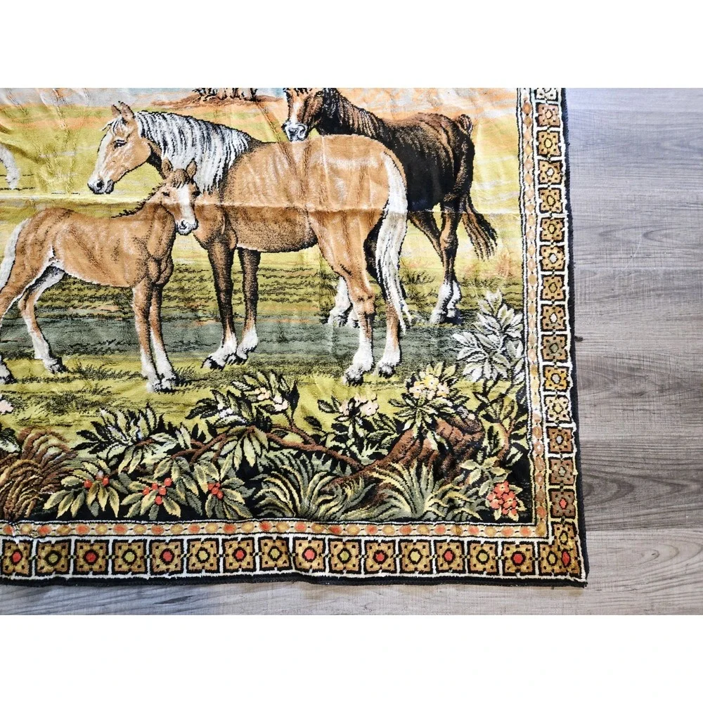 Vintage Tapestry horses in a field pasture scene 72 x48.5